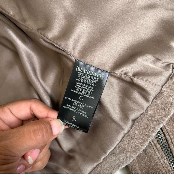 BLANKNYC‎ WOMENS TAUPE LEATHER LONG SLEEVE COLLARED HOODED MOTO JACKET SIZE M - Picture 5 of 12